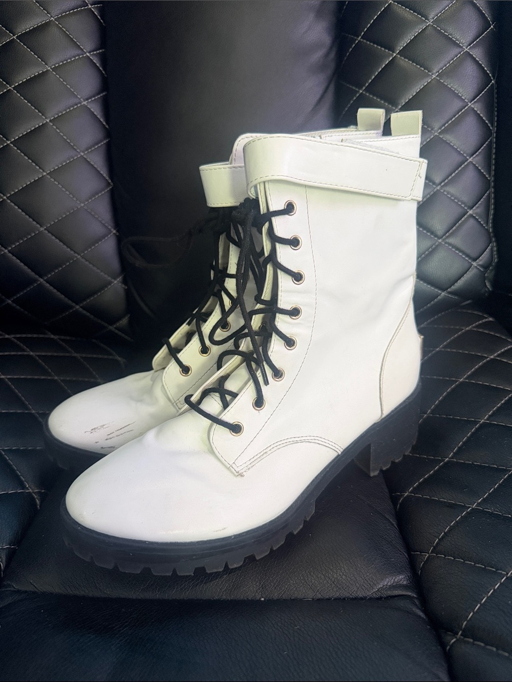Juicy Couture White Lace-Up Combat Boots with Black Laces